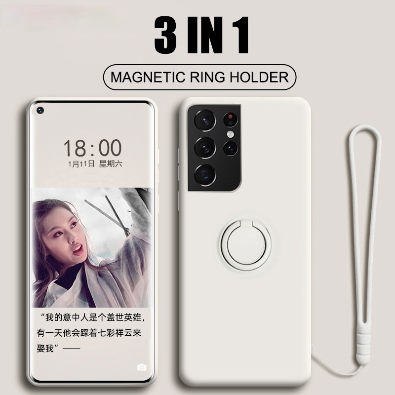 Samsung Galaxy A72 A52 A51 A71 Magnetic Ring Holder Silicone Case Soft Liquid Cover