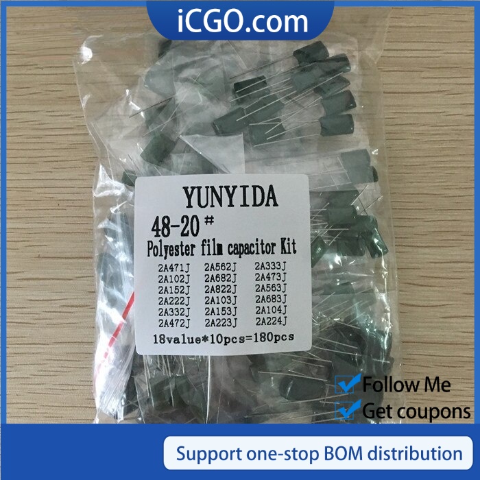 Mylar Film Capacitor โพลีเอสเตอร์ฟิล์มตัวเก็บประจุคละชุด 180 ชิ้น 18 ค่า 2A104J 2A332J 2A472J 2A103J