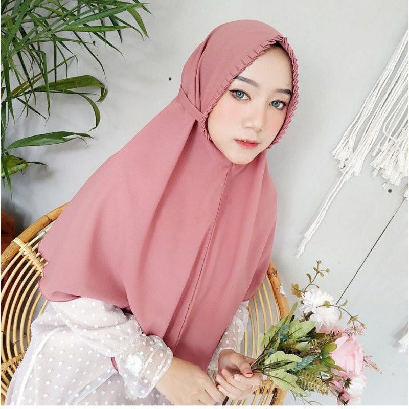 Bergo Tali Circle Face Lipit Instant Hijab,Bahan Moscrab Diamony