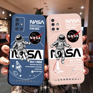 เคสโทรศัพท์ ซิลิโคนนิ่ม ขอบตรง ลาย NASA สีชมพู แฟชั่น สําหรับ Samsung A31 A32 4G A52 A72 5G A11 A51 A71 A21S A02S A20S