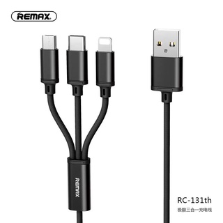 ส่งด่วนๆ✅ REMAX 3 in 1 DATA cable สายชาร์จ แบบสายผ้า 3หัว For iPhone + Micro + Type C รุ่น RC-131th