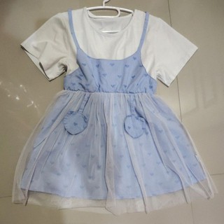 เสื้อเด็กหญิง ทรงเอี้ยม สีขาว ฟ้า กระโปรงผ้าโปร่ง size 120