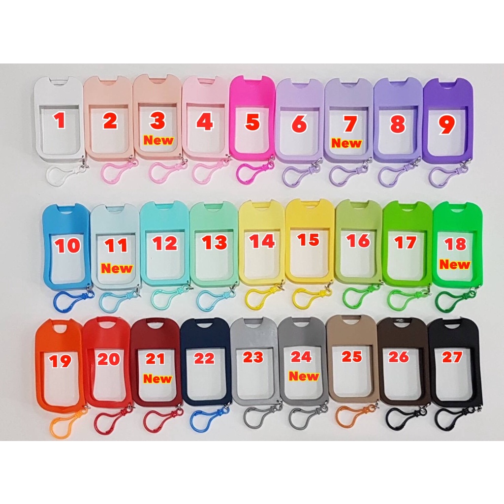 ( เฉพาะเคสซิลิโคน + ที่ห้อยกุญแจ ) ไม่มีขวดสเปรย์แอลกอฮอล์กพกพา ใส่ได้ทั้ง45ml / 50ml 30สี