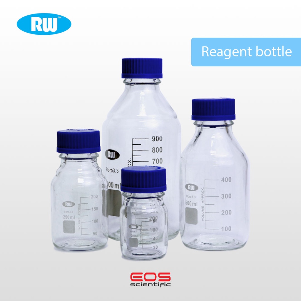 ขวดทดลองแก้วสีใสใส่สารเคมี Reagent bottle (100 มล., 250 มล., 500 มล., 1000 มล.)