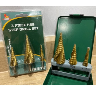 Wynns ดอกสว่านเจดีย์ แบบเกลียว ดอกสเตป ดอกเจดีย์ Step drill 3ตัว/ชุด รหัส WM788 , WM789