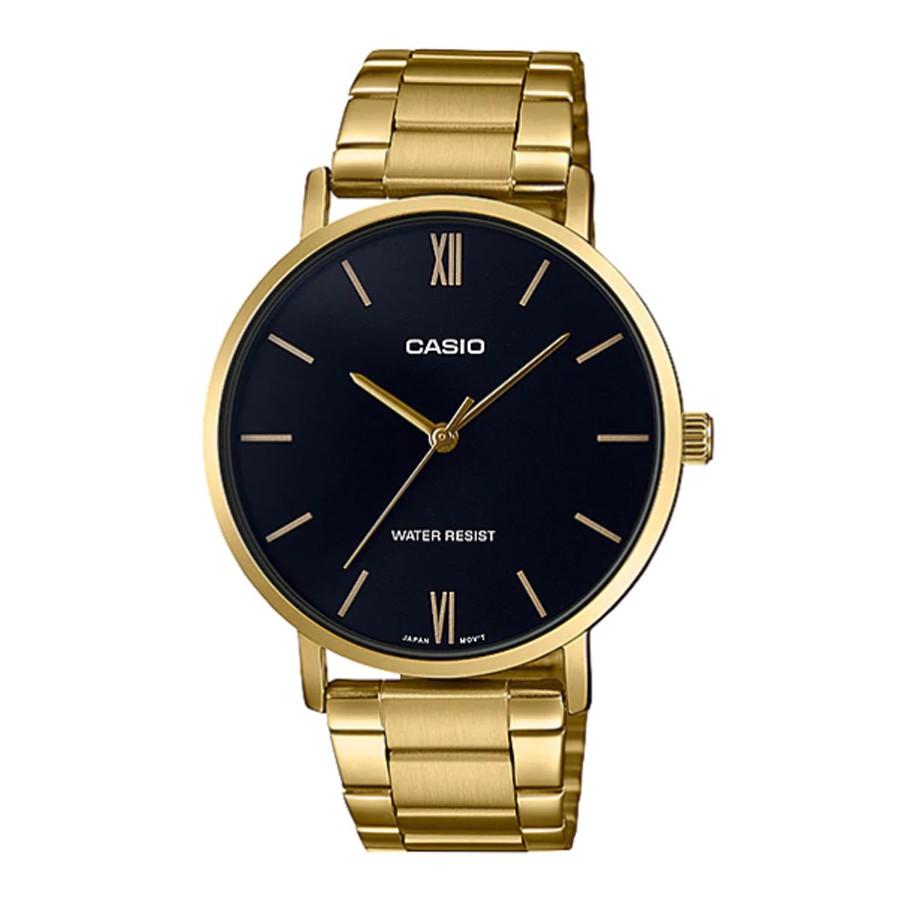 Casio Standard นาฬิกาข้อมือผู้ชาย สายสแตนเลส รุ่น MTP-VT01,MTP-VT01G,MTP-VT01G-1B - สีทอง