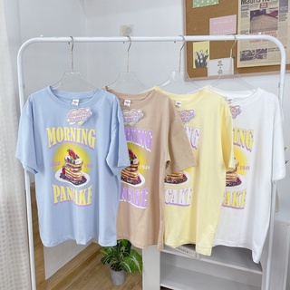 พร้อมส่ง 🥞 เสื้อยืด โอเวอร์ไซส์ Oversize สไตล์เกาหลี สกรีน รหัส MORNING PANCAKE🥞 รหัส 847🍓🍇