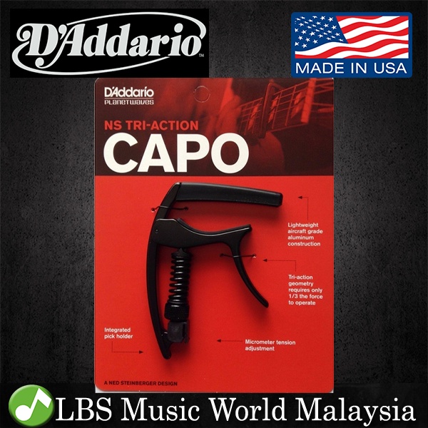 D'ADDARIO Daddario PWCP09 Tri-Action Capo สําหรับกีตาร์โปร่งและกีตาร์ไฟฟ้า Change Tune Key Clamp (PW