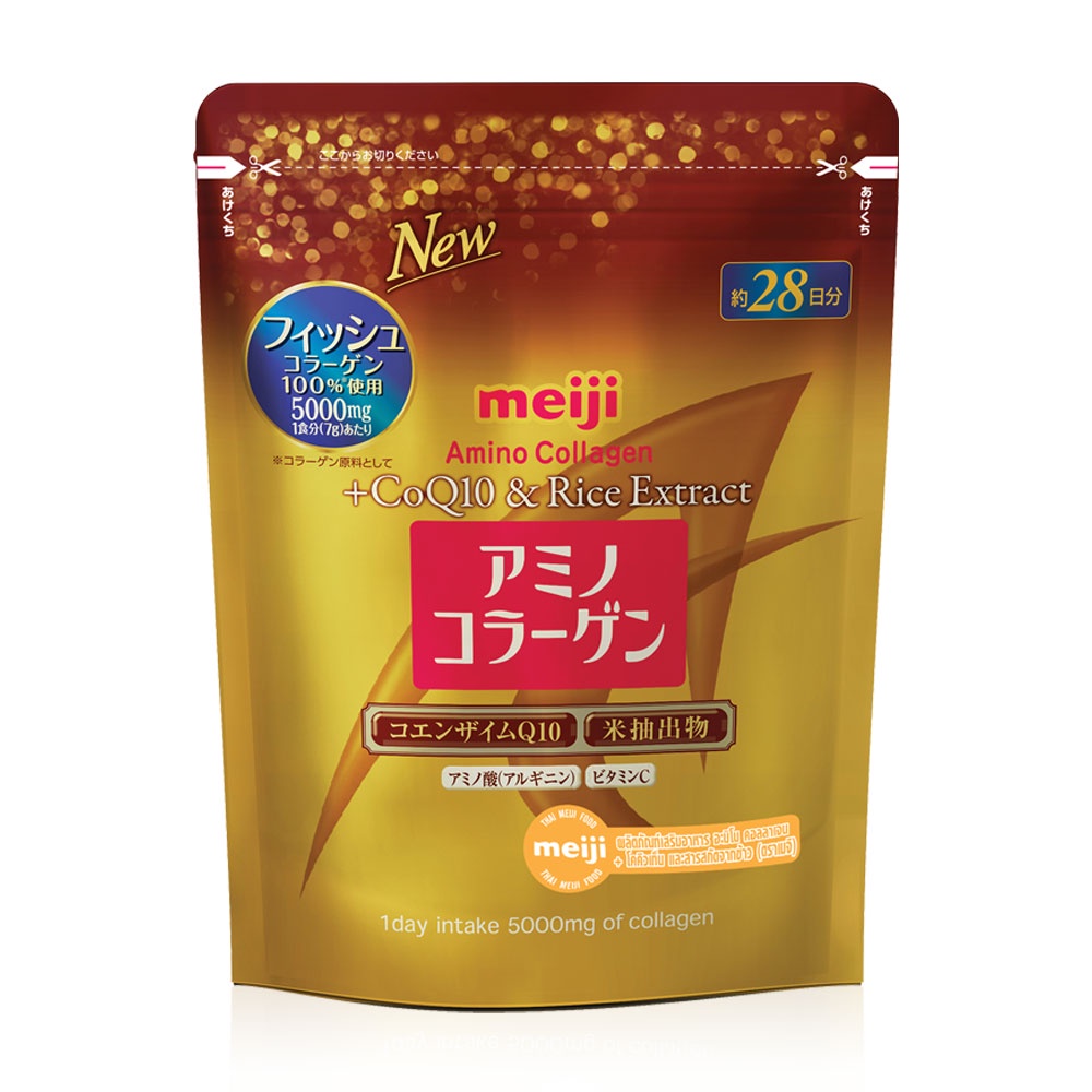 Meiji Amino Collagen+ CoQ10 &amp; Rich Extract เมจิ คอลลาเจน ช่วยให้ผิวกระชับเต่งตึง ชุ่มชื้น ดูสุขภาพดี ขนาด 196 กรัม 14889
