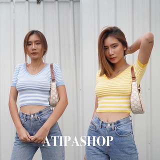 Atipashop - Sky knit เสื้อครอป ไหมพรม ลายทางน่ารักๆ