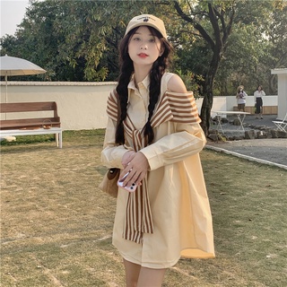 ชุดเดรสเชิ้ต คอปกโปโล เปิดไหล่ ลําลอง สไตล์เกาหลี เหมาะกับฤดูใบไม้ร่วง สําหรับผู้หญิง 2022