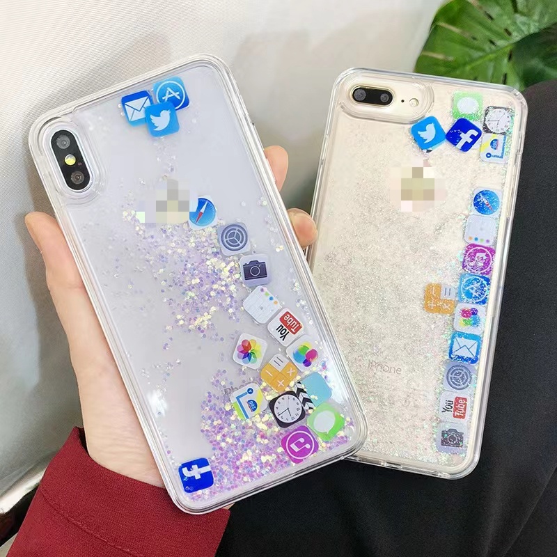 เคสโทรศัพท์ทรายดูดสําหรับiphone 15 14 13 12 11 Pro X XS Max Mini 7 8 6 6s Plusปลอกโทรศัพท์มือถือAPPไอคอนของเหลวไหลน่ารักปก