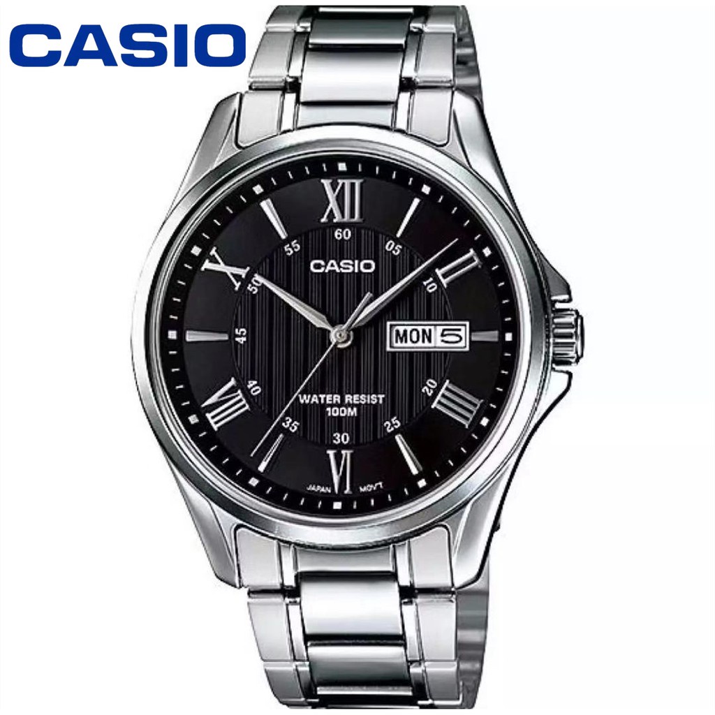 นาฬิกาข้อมือเด็ก นาฬิกา Casio นาฬิกาข้อมือผู้ชาย เลขโรมัน กันน้ำ 100M สายสแตนเลส รุ่น MTP-1384