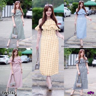 Maxi Dress#สาวอวบ เดรสยาวแขนกุด แต่งระบายรอบอก