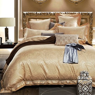 AweiS ชุดเครื่องนอน high-end European luxury cotton satin jacquard เซ็ท 4 ชิ้น - Diana Light Gold