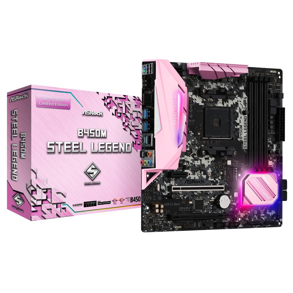 ASROCK B450M STEEL LEGEND PINK Edition AM4 #เมนบอร์ดสีชมพู | Shopee ...