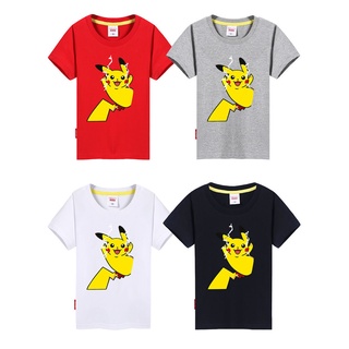 เสื้อยืดฤดูร้อนhotwเสื้อผ้าเด็ก เสื้อยืดแขนสั้นเด็ก Pikachu เด็กชายรอบคอครึ่งแขนผ้าฝ้าย TopS-3XL