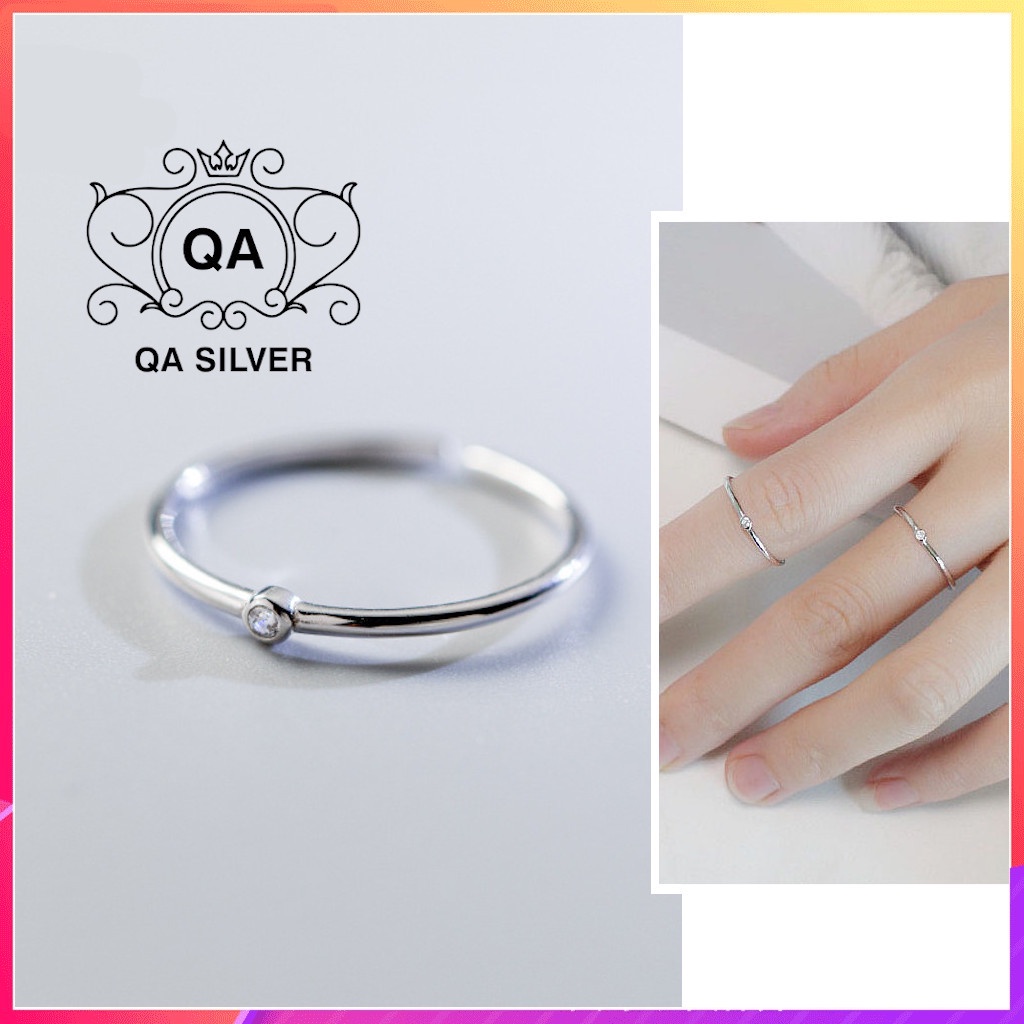 แหวนเงินแท้ 925 หินมินิมอลเล็ก ด้ายบาง แหวนหน้าเนียน S925 MINIMAL QA SILVER Ring RI190501