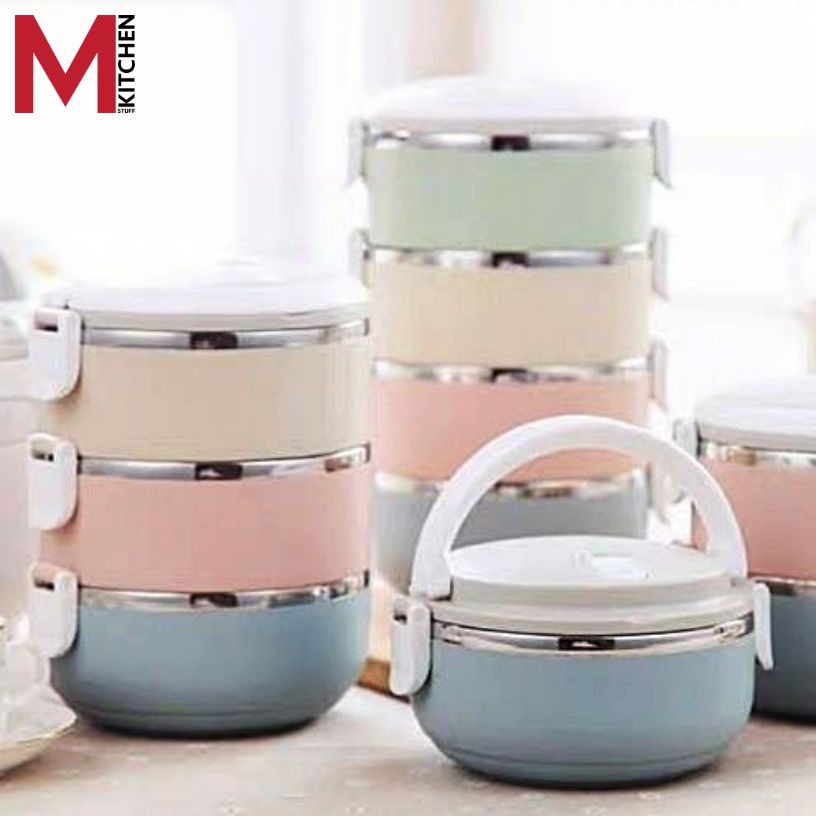 M KITCHEN ปิ่นโต ปิ่นโตสแตนเลส กล่องข้าว กล่องข้าวสแตนเลส กล่องอาหาร สลับสี (B2)