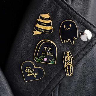 1pc Gothic Brooch Gravestone Enamel Pin Dark Sarcasm Lapel Pin Coffin Skull Ghost Brooch Pin Decoration