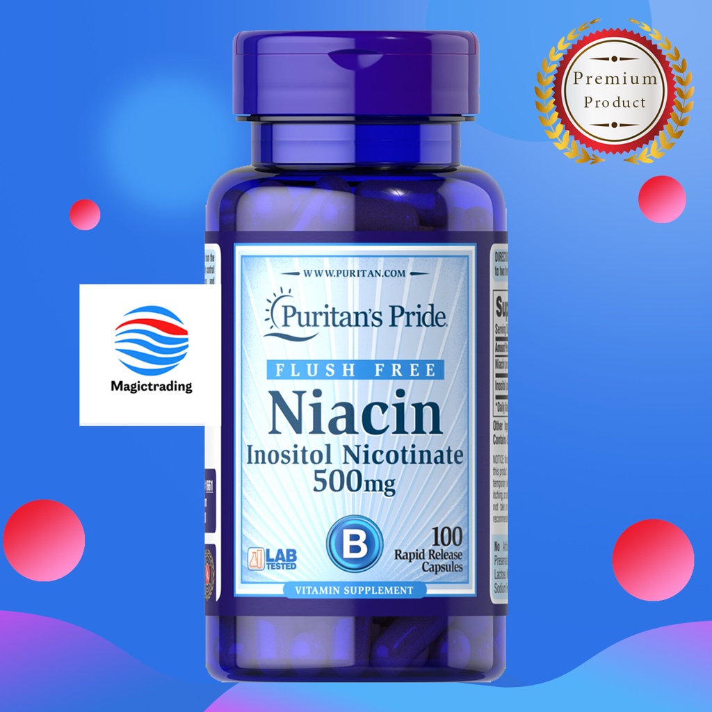 Puritan's Pride Flush Free Niacin 500 mg / 100 Capsules ( Vitamin B3 as Inositol Nicotinate)