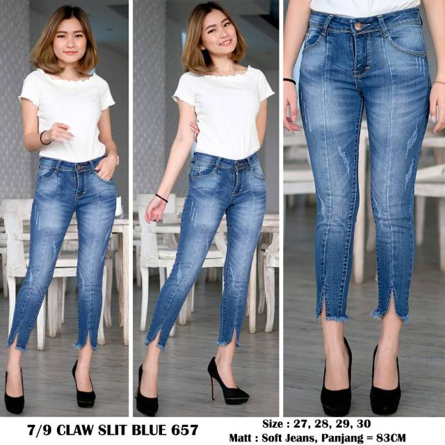 กางเกงยีนส์ 7/9 Claw List สีฟ้า 657 Bz