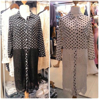 Granddesignplus IN011A **พร้อมส่ง** รอบอก 42" เดรส Polka dot พื้นขาว