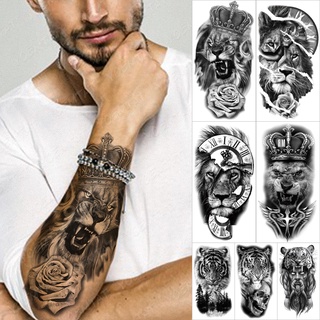 【Magic Tattoo】สติกเกอร์รอยสักชั่วคราว ลายสิงโต สีดําเข้ม สําหรับผู้หญิง ผู้ชาย