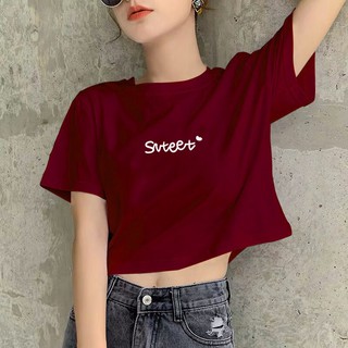 letter tshirt women fashion tees Crop Top round neck girl