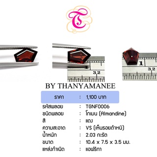 พลอยโกเมน  Almandine ขนาด  10.4x7.5x3.5 มม. พลอยแท้ มีใบรับรอง