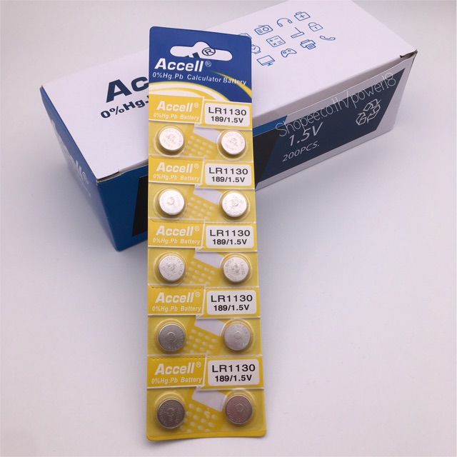 ถ่านกระดุม ACCELL LR1130  ถ่าน AG10 อย่างดี0% Hg ไม่มีสารปรอท