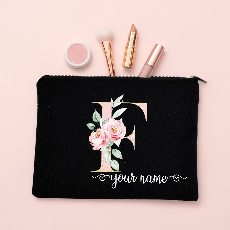 กระเป๋าใส่เครื่องสําอาง ลายตัวอักษร และดอกไม้ แบบพกพา สำหรับผู้หญิง ราคา ถูกที่สุด ดีลบีเคเค แกลเลอรีภาพที่ 8