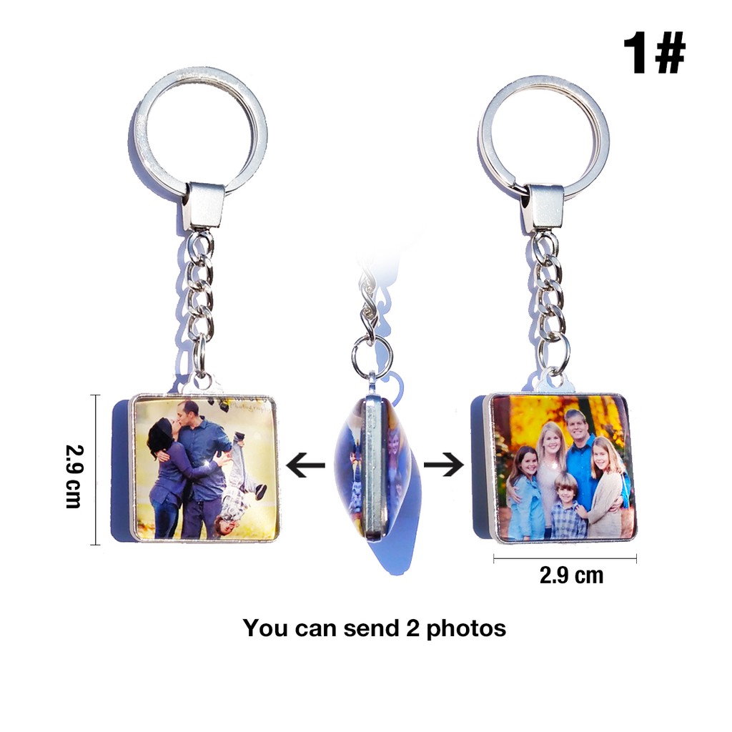Custom Photo DIY สองด้านส่วนบุคคล Key Chain พวงกุญแจแฟชั่นที่กําหนดเองแก้ว Cabochon ครอบครัวคนรักเด็ก Keycha - รูปที่ 2
