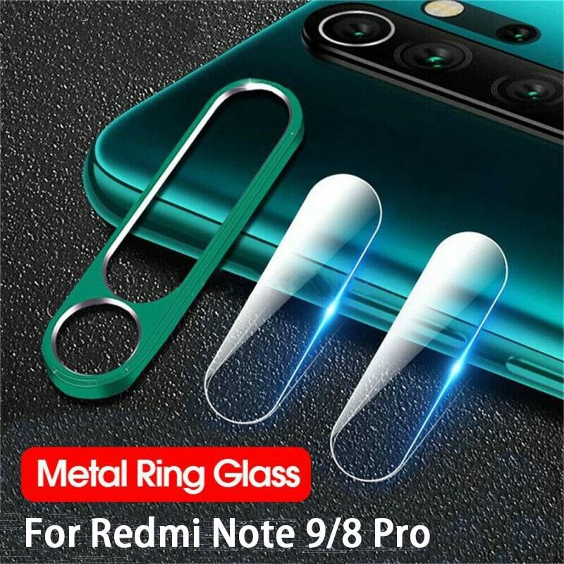 กระจกนิรภัยโลหะ + แหวนโลหะสําหรับ Xiaomi Redmi Note 9 8 7 Pro 9s 8TFor Redmi 9 Note 9s 9 Pro Max