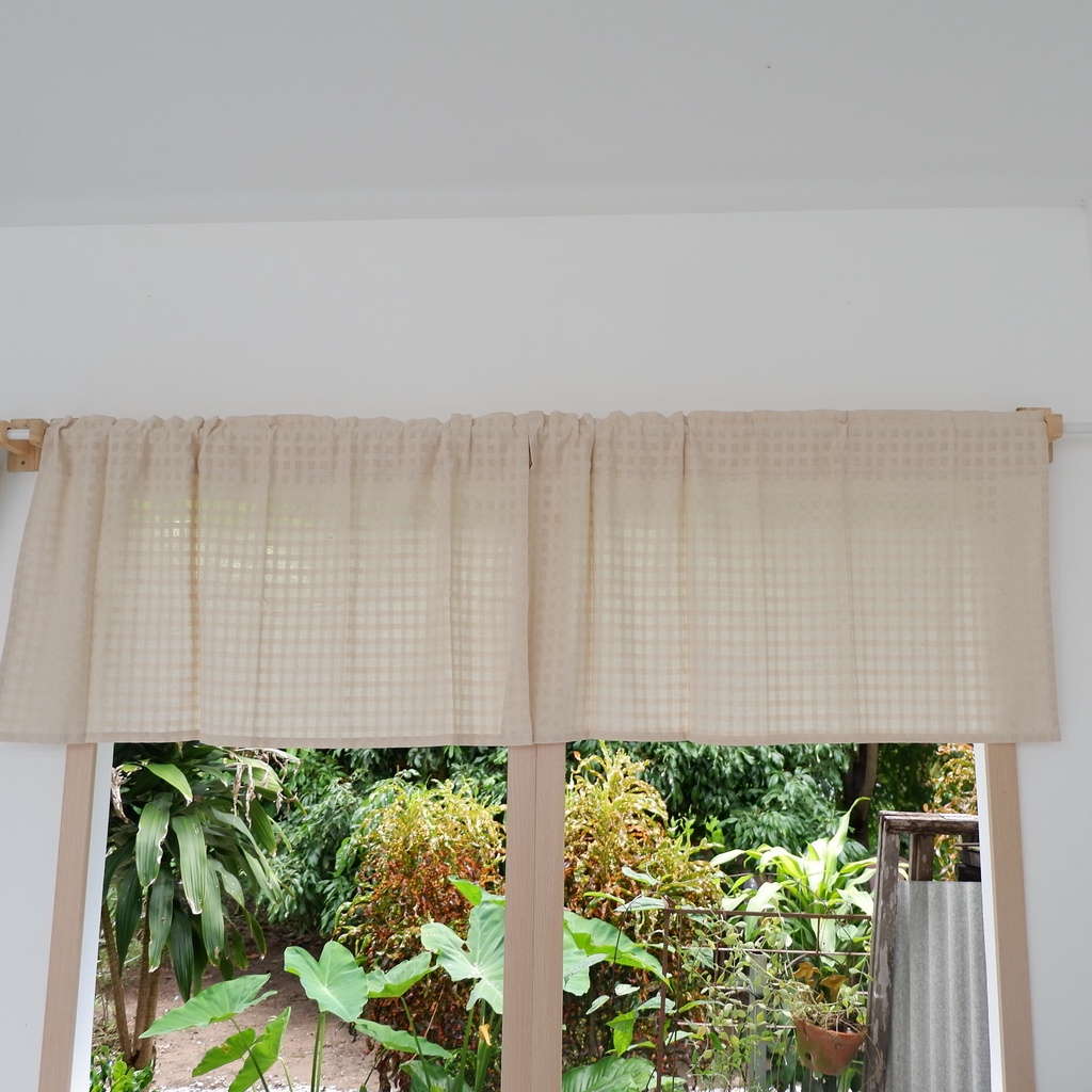 แนะนำ ผ้าม่าน ผ้าม่านผ้าฝ้ายตารางสีเบจ มินิมอลสไตล์ ราคาพิเศษ มีเก็บเงินปลายทาง