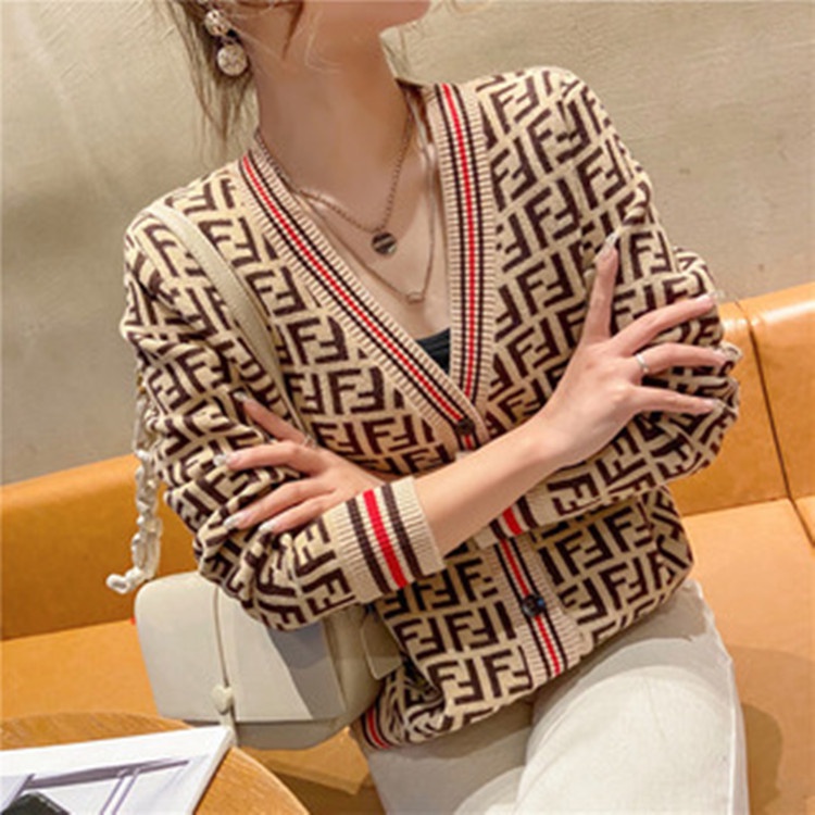 เสื้อคาร์ดิแกนกันหนาว คอวี ผ้าถัก ทรงหลวม พิมพ์ลายตัวอักษร F สไตล์เกาหลี แฟชั่นฤดูใบไม้ผลิ และฤดูใบไม้ร่วง สําหรับผู้หญิง