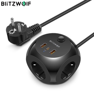 Blitzwolf BW-PC1 ปลั๊กพ่วงชาร์จ USB 2500W พร้อมเต้าเสียบ AC 3 ช่อง 20W USB-C PD 18W 2 * USB-A QC3.0 ชาร์จเร็ว