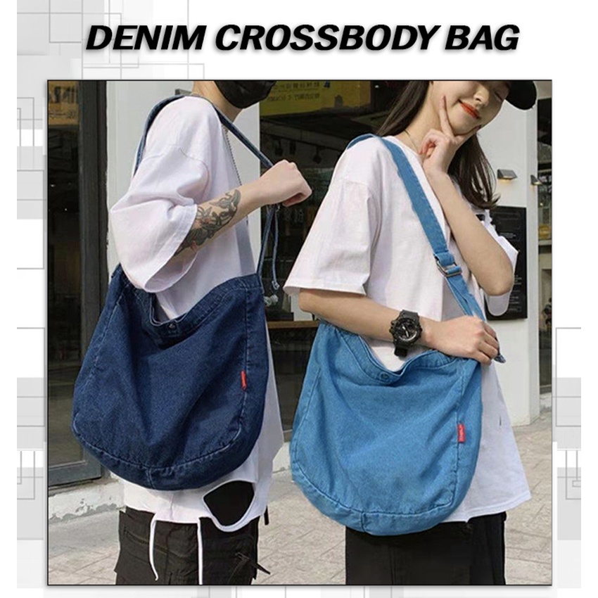 กระเป๋าผ้ายีนส์สไตล์เกาหลี กระเป๋าสะพายไหล่ crossbody ใบใหญ่