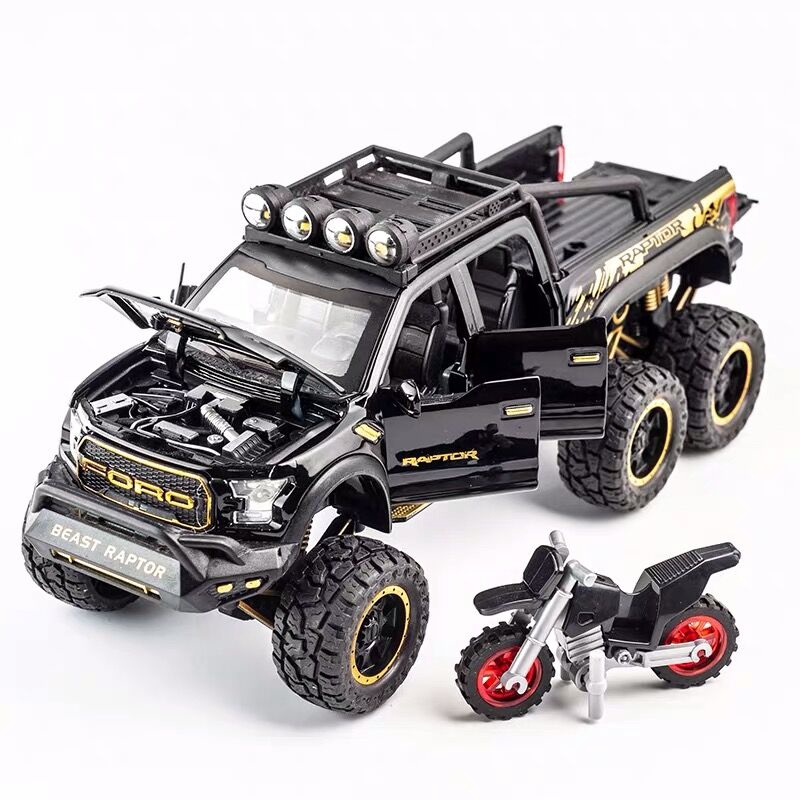 รถโมเดลเหล็ก รถกระบะฟอร์ดแรพเตอร์ 6 ล้อโต มาใหม่ Ford Raptor มีไฟมีเสียง เปิด4ประตู คันใหญ่ ยาว 8.5 นิ้ว สเกล 1/28