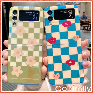 🔥 เคสซัมซุง ZFlip3 ดอกไม้ตาหมากรุก เคสซัมซุงโทรศัพท์แข็ง Z Flip 3 เคส Samsung Galaxy Flip3 5G flower Case