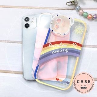 เคส 7+ 11 11 Pro Max 12 12 Pro Max 13 13 Pro Max เคสมือถือนิ่ม TPU รองแผ่นรุ้งโฮโลแกรม กันเลนส์กล้อง หูหมี ลายการ์ตูน