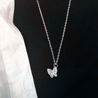 Full Diamond Butterfly Necklace Female Simple Silver Chain Necklaces Wild Jewelry