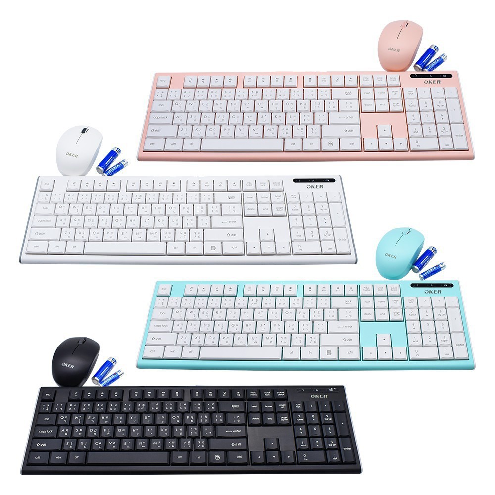 OKER ชุดคีบอร์ดเมาส์ไร้สาย Wireless keyboard mouse Combo set รุ่น K9300/ik7500