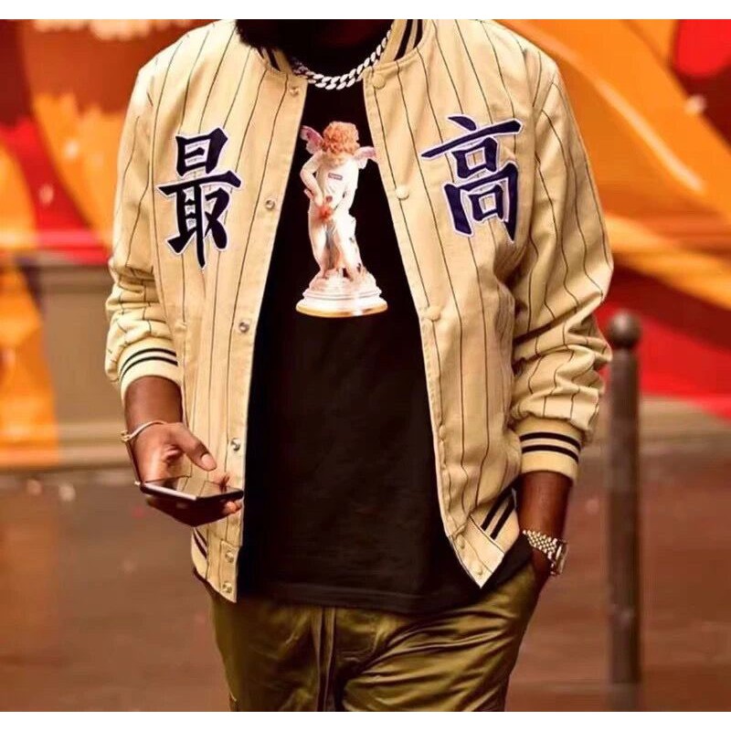 SUPREME 19ss Pinstripe Varsity Jacket | www.jarussi.com.br