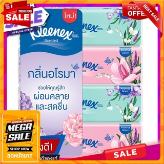 คลีเน็กซ์เซนส์กลิ่นอโรมาซอฟบ็อกซ์กระดาษเช็ดหน้า 110แผ่น แพค 4 Kleenex Sense Aroma Soft Box Facial Tissue 110sheets. Pack