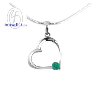 Finejewelthai จี้-มรกต-เงินแท้-จี้พลอย-หัวใจ-พลอยประจำเดือนเกิด/ Emerald-Pendant-Silver925 - P1102em