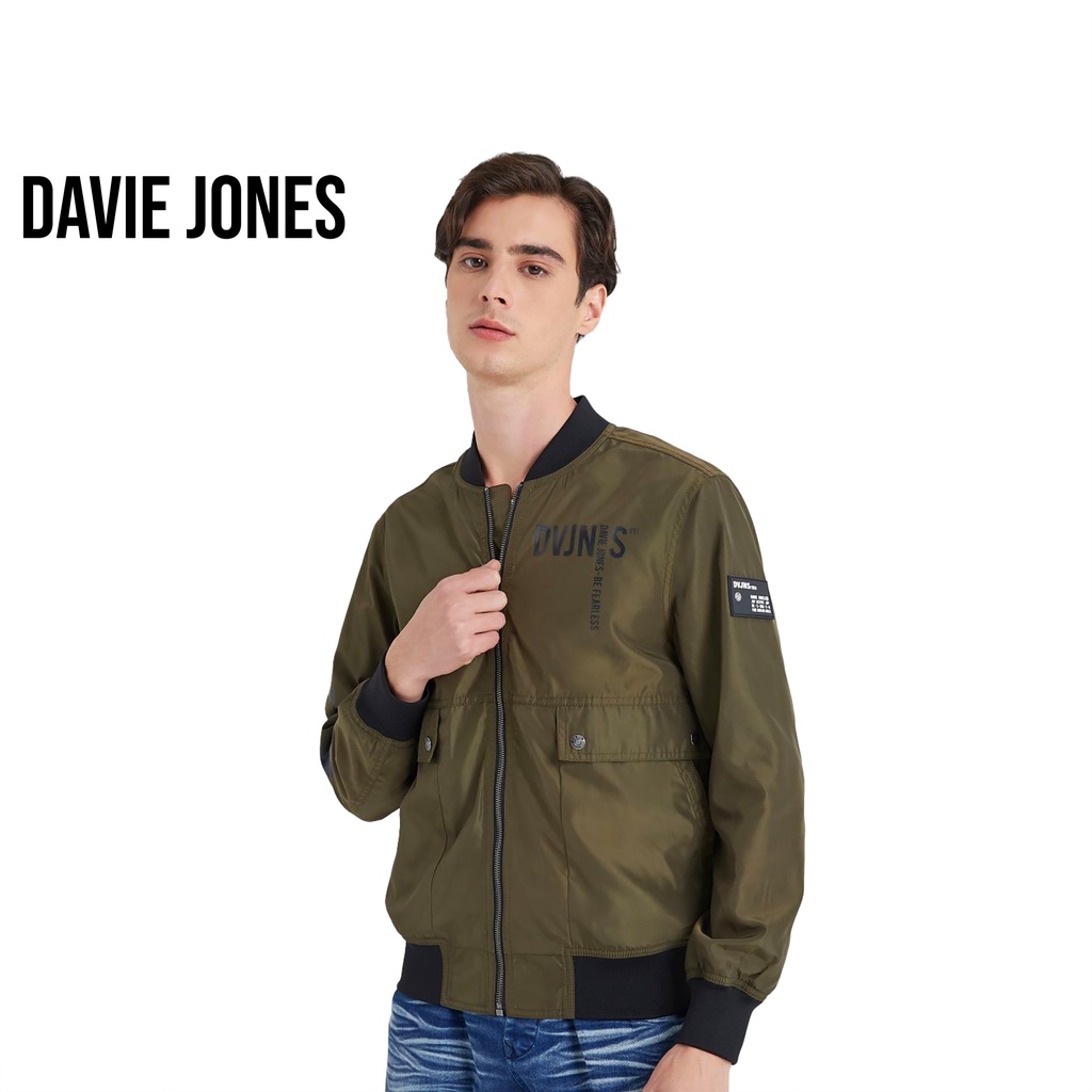 DAVIE JONES เสื้อแจ็คเก็ต ทรงบอมเบอร์ สีเขียว Bomber Jacket in green JK0023 GR