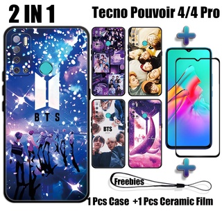 2 IN 1 BTS เคสโทรศัพท์ พร้อมกระจกนิรภัย สําหรับ Tecno Pouvoir 4 Pouvoir 4 Pro