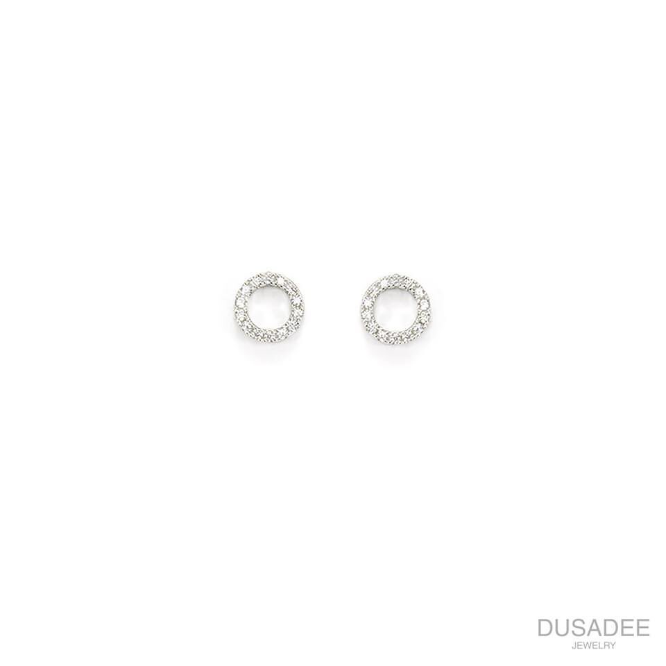 Round Earrings ต่างหูเงินแท้ ชุบทองคำขาว ประดับเพชรสวิตน้ำ100 แบรนด์ Dusadee Jewelry