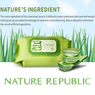 ทิชชู่เปียกเช็ดเครื่องสำอางผสมว่านหางจรเข้จากเกาหลีของแท้ Nature Republic California Aloe Vera Cleansing Tissue 80แผ่น